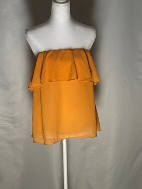 Strapless Ruffle Blouse in Orange Mango Top
